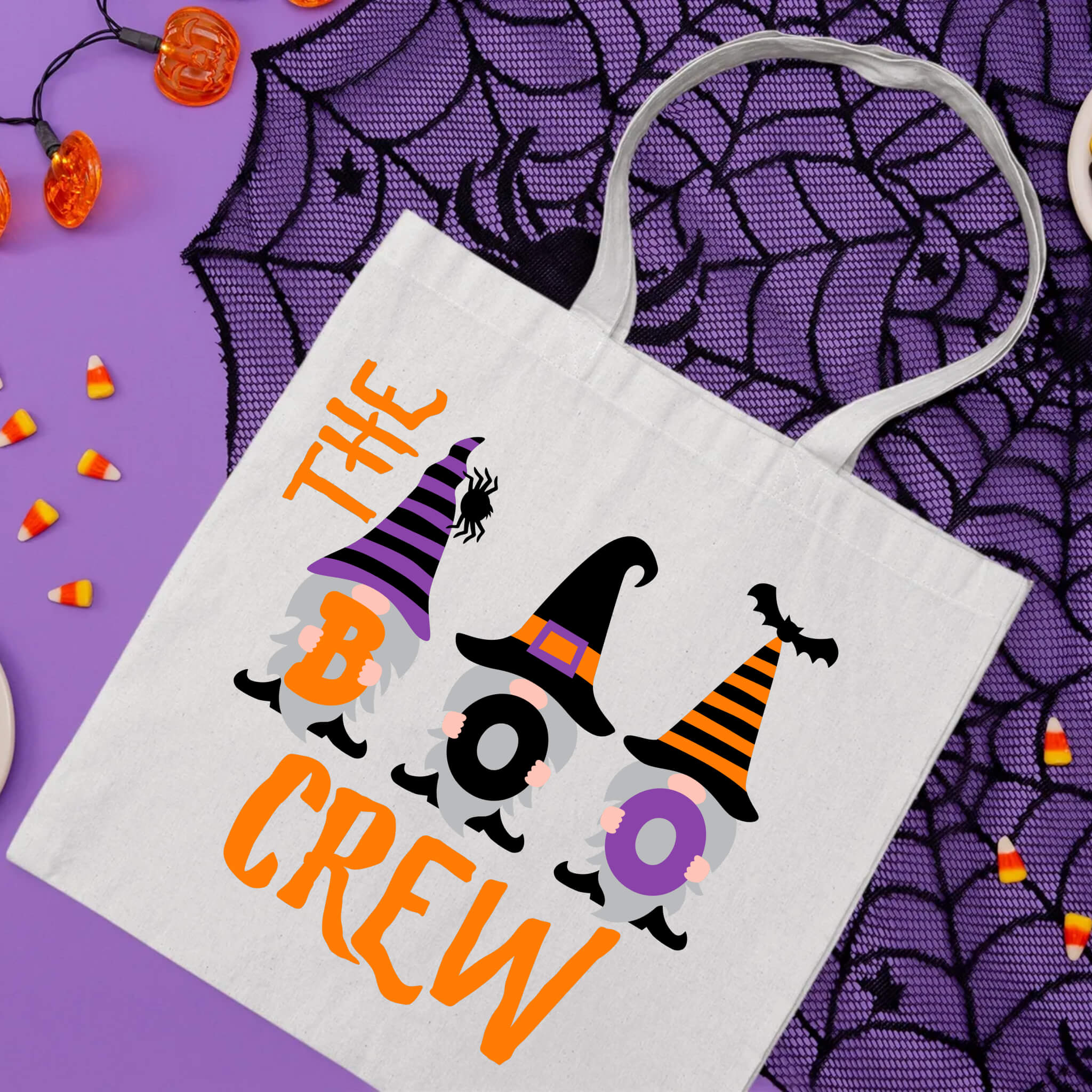 Bolsa De Tela Grande Caramelo de truco o trato The Boo Crew de Halloween Nome