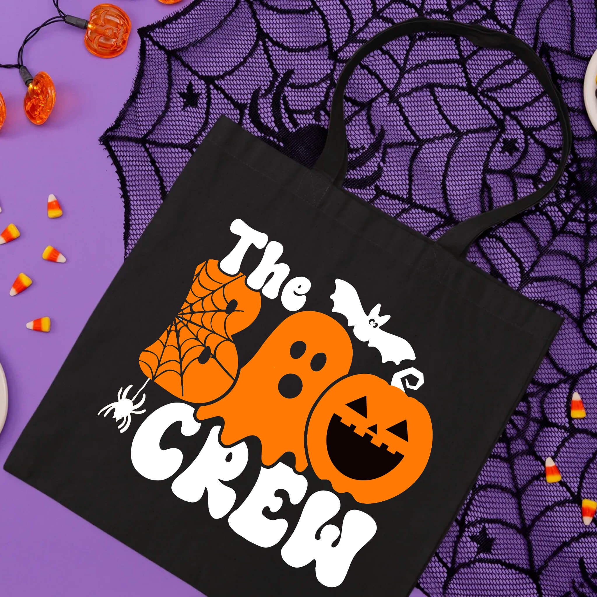 Halloween Retro The Boo Crew Trick or Treat Candy Large Tote Bag