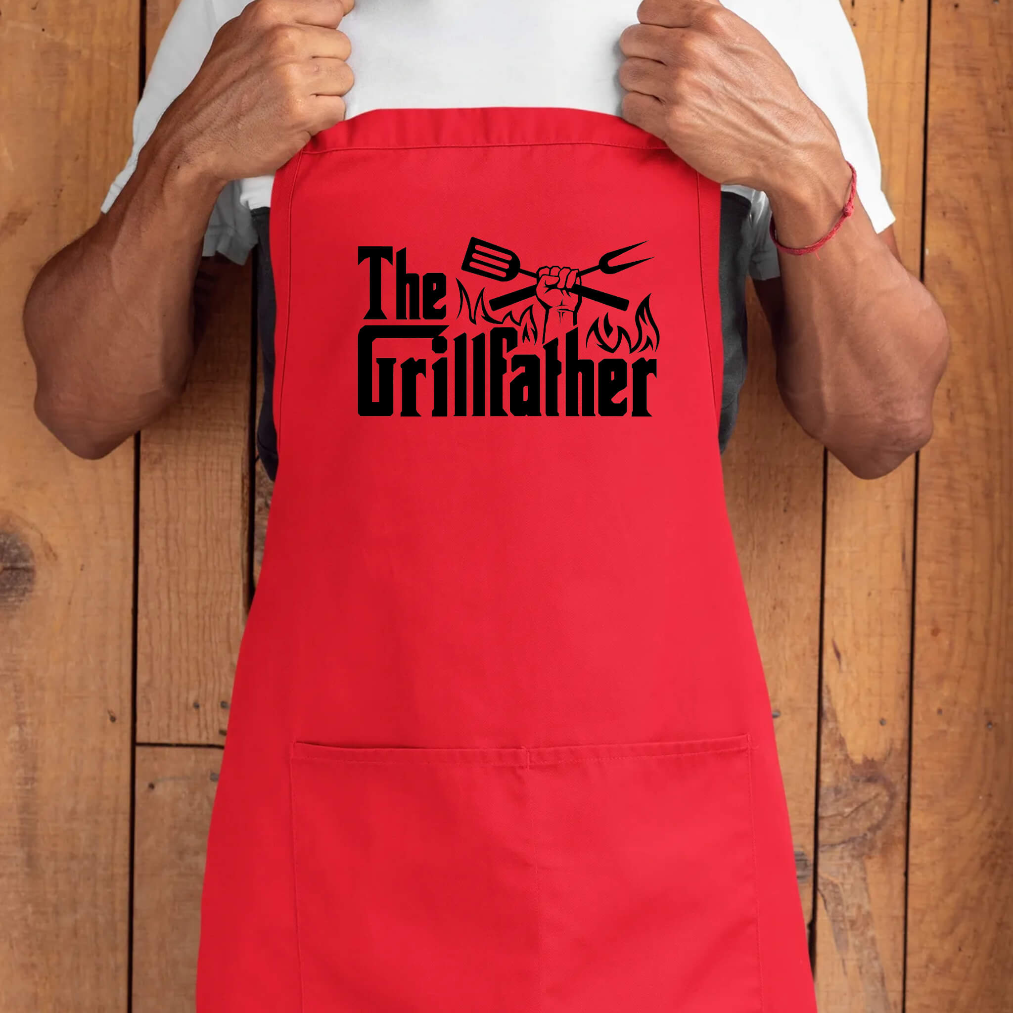 Regalo del día del padre The Grillfather BBQ Delantal, Delantales unisex Ajustable 2 bolsillos Delantal de cocina