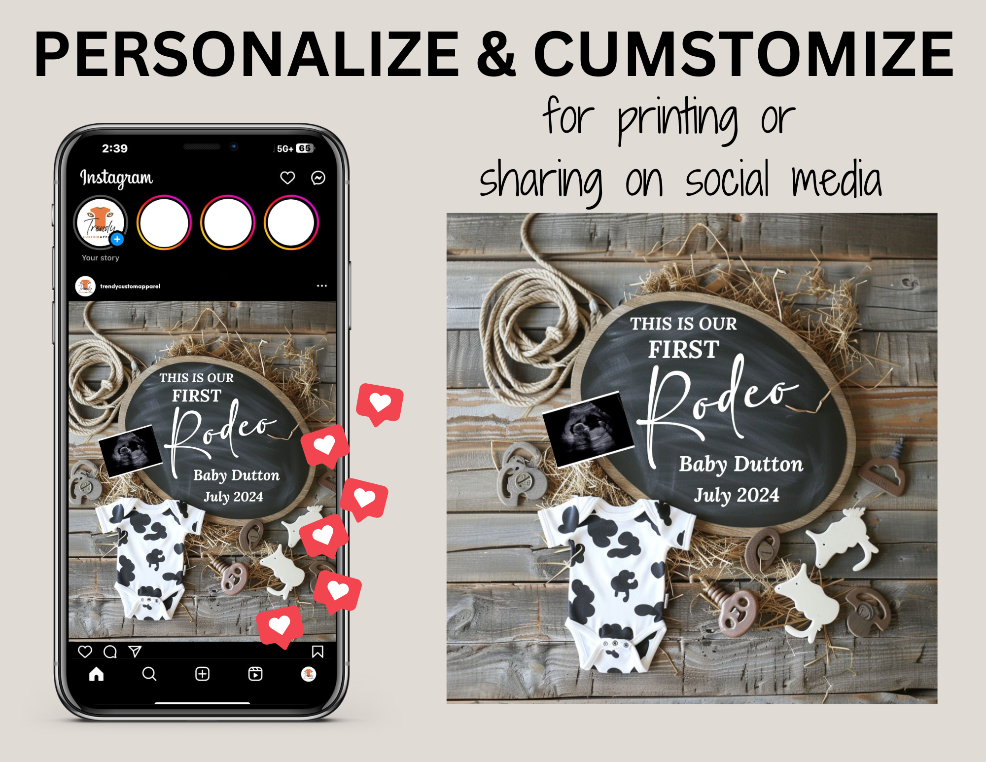 Digital Western Pregnancy Announcement, This is Our First Rodeo, Customizable Cowboy Themed, Personalized Editable Template