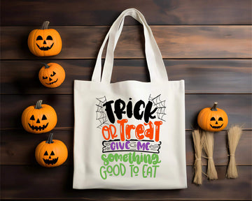 Truco o trato divertido para niños de Halloween, dame algo bueno para comer, dulces Bolsa de tela grande