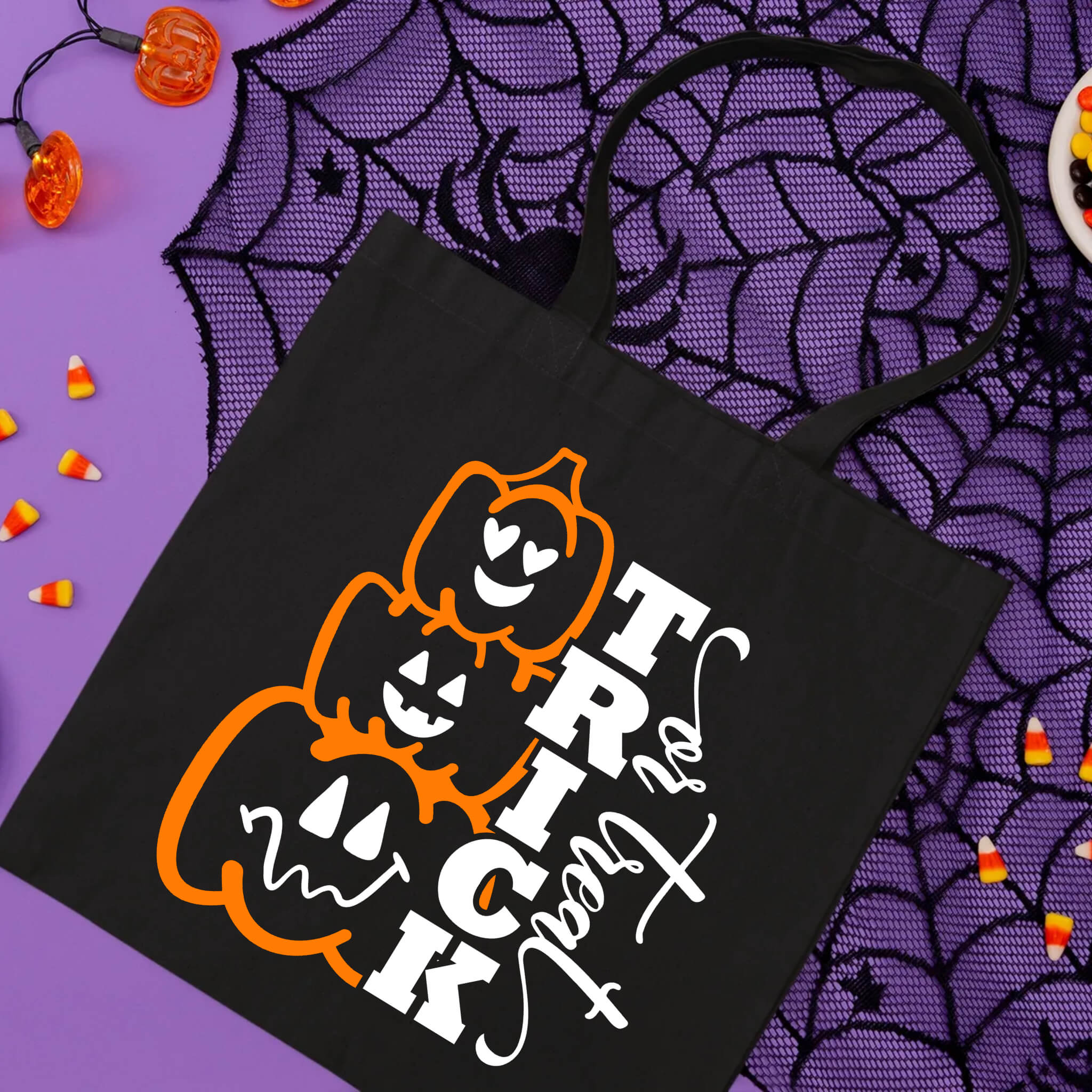 Halloween Cute Pumpkins Trick or Treat Candy Large Tote Bag