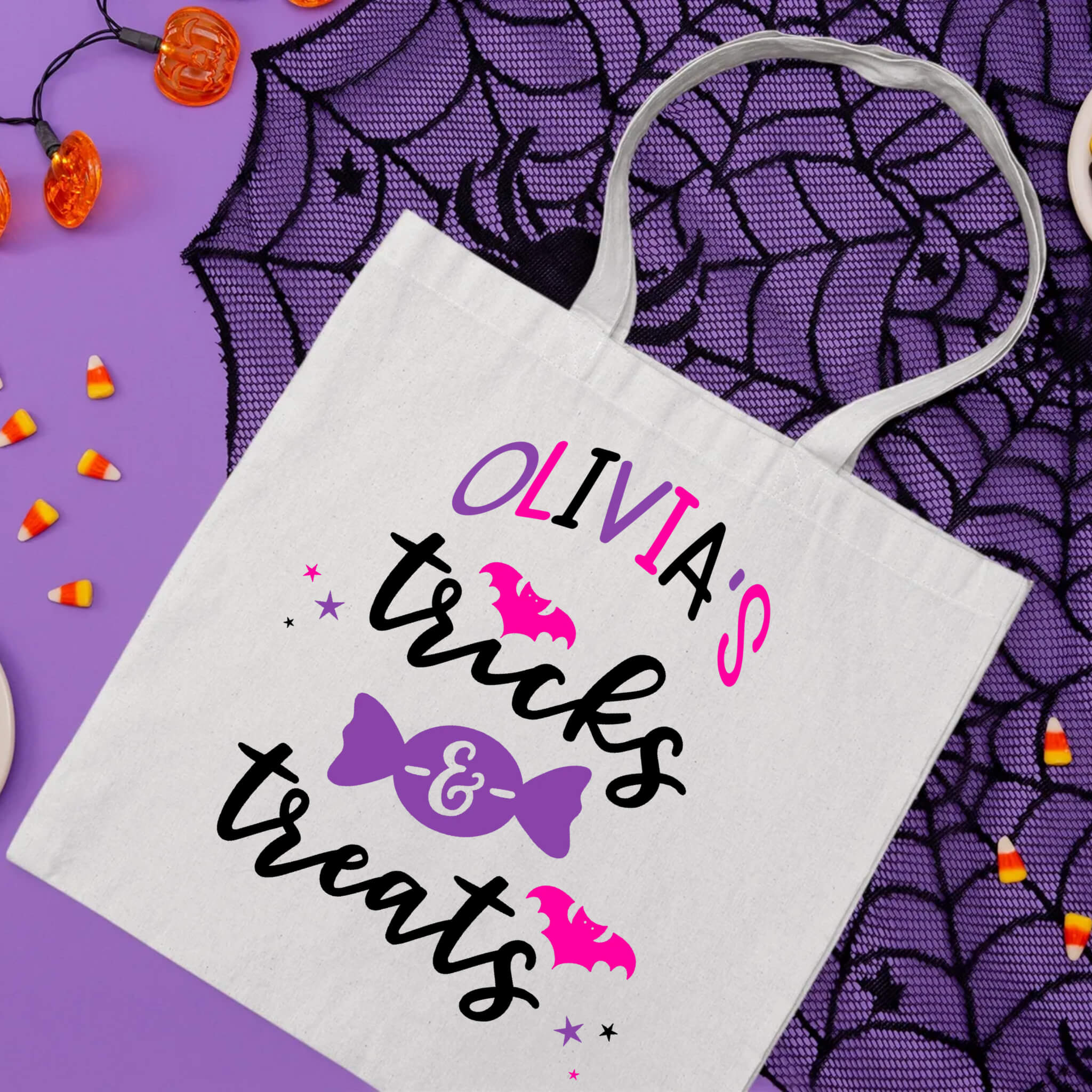 Halloween Personalized Name Tricks and Treats Trick or Treat Candy Large Tote Bag