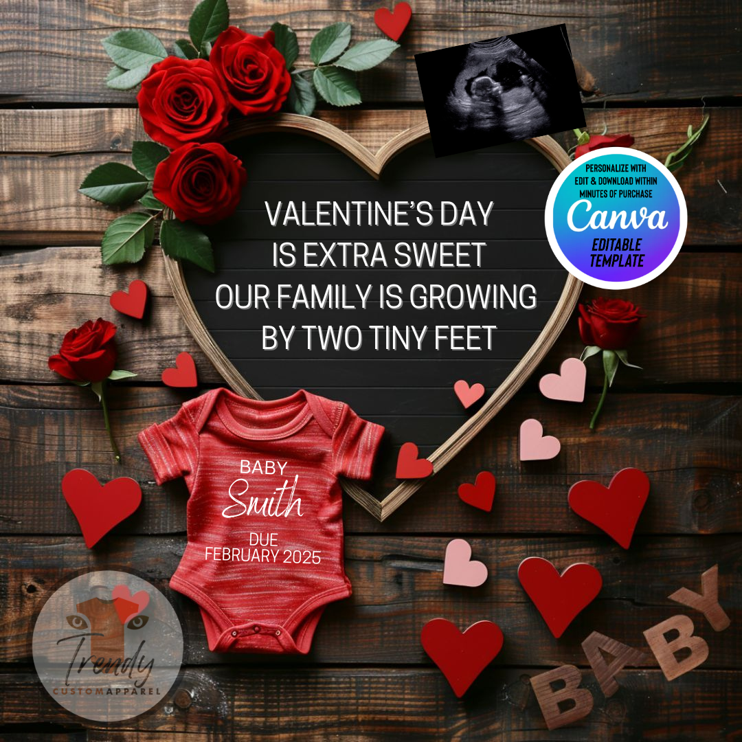 Digital Valentine's Pregnancy Announcement, Extra Sweet, Customizable February Themed, Personalized Editable Template