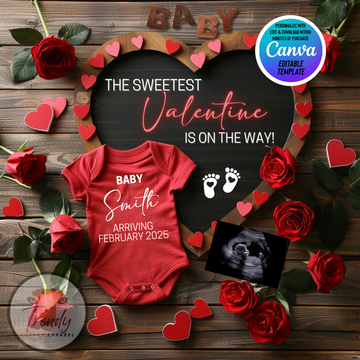 Digital Valentine's Pregnancy Announcement, Sweetest Valentine, Customizable February Themed, Personalized Editable Template