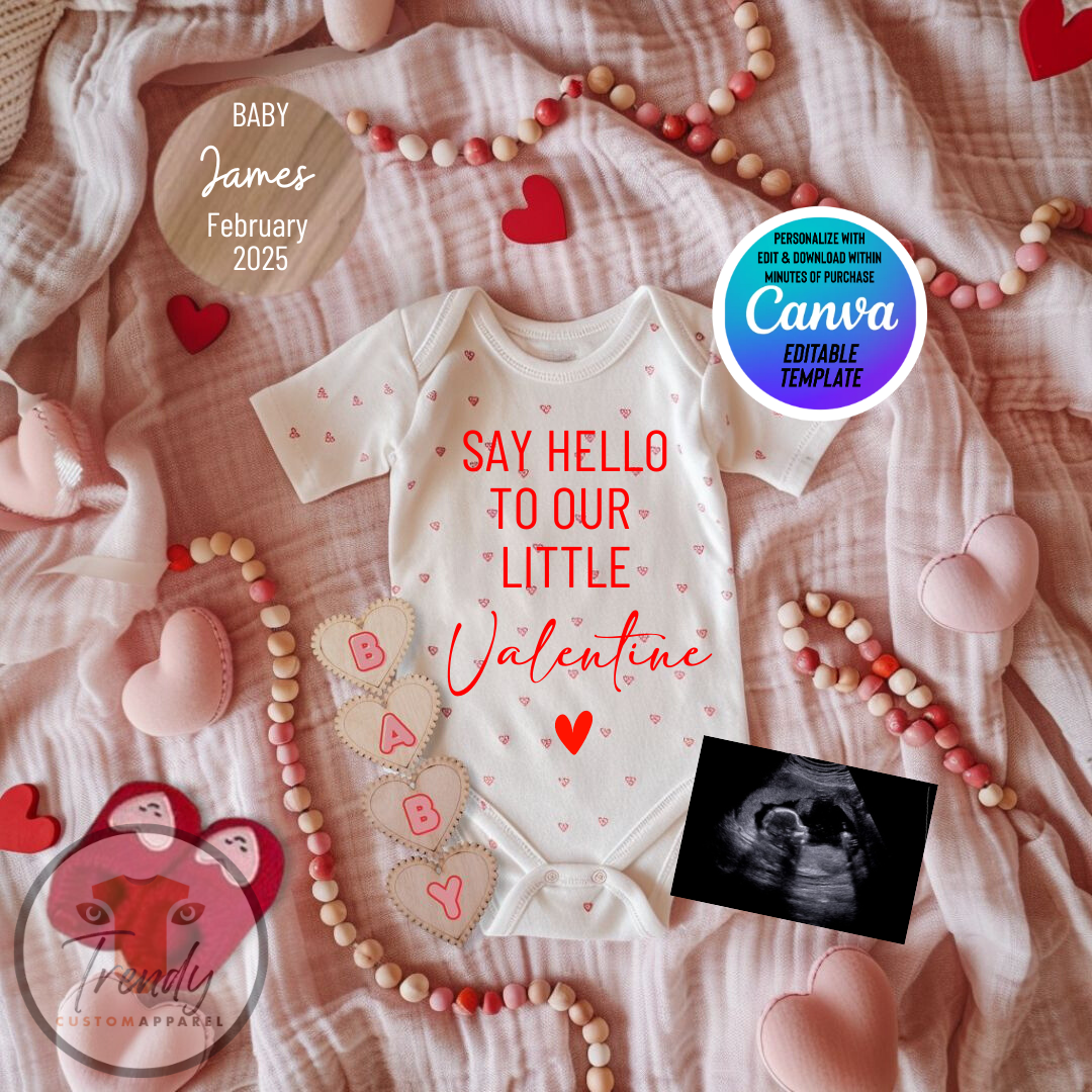 Digital Valentine's Pregnancy Announcement, Our Little Valentine, Customizable February Themed, Personalized Editable Template