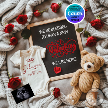 Digital Valentine's Pregnancy Announcement, New Valentiny, Customizable February Themed, Personalized Editable Template