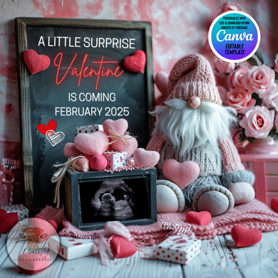 Digital Valentine's Pregnancy Announcement, A Little Surprise, Customizable February Themed, Personalized Editable Template