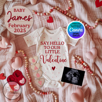 Digital Valentine's Pregnancy Announcement, Our Little Valentine, Customizable February Themed, Personalized Editable Template