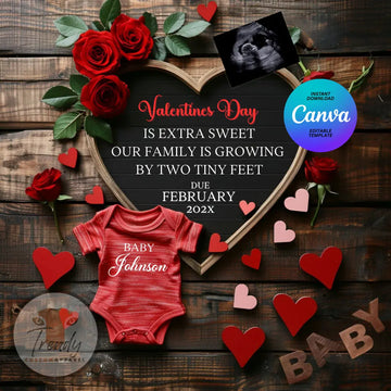 Digital Valentine's Pregnancy Announcement, Extra Sweet, Customizable February Themed, Editable Details Template TrendyCustomApparel™