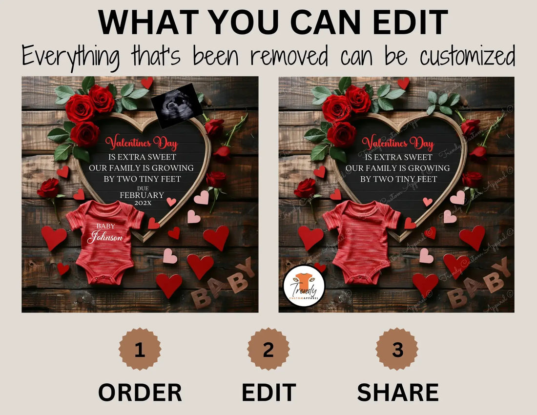 Digital Valentine's Pregnancy Announcement, Extra Sweet, Customizable February Themed, Editable Details Template TrendyCustomApparel™