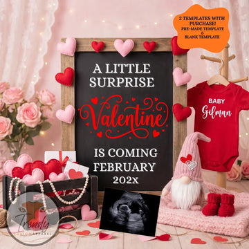 Valentine's Day Pregnancy Announcement Template, A Little Surprise Baby Reveal, Canva Editable, Gender Neutral, Instant Digital Download TrendyCustomApparel™