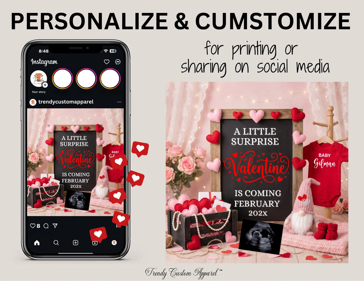 Valentine's Day Pregnancy Announcement Template, A Little Surprise Baby Reveal, Canva Editable, Gender Neutral, Instant Digital Download TrendyCustomApparel™