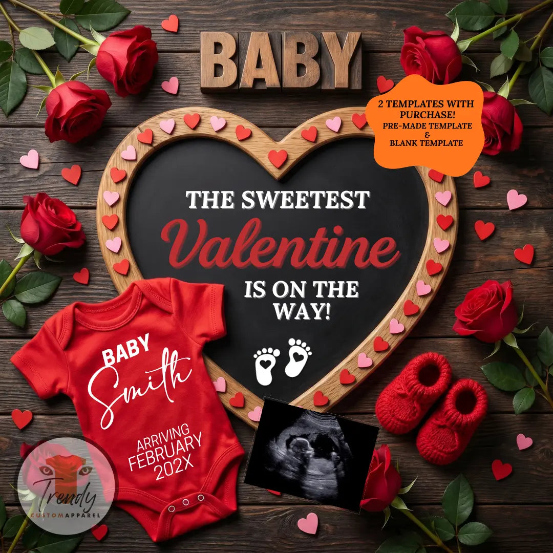 Valentine’s Day Sweetest Baby Reveal Digital Editable Template, Personalized Canva Instant Download TrendyCustomApparel™