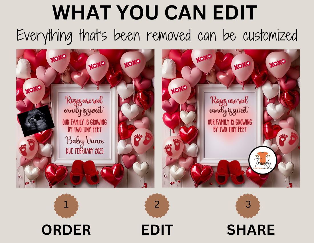 Digital Valentine's Pregnancy Announcement, Roses are Red, Customizable February Themed, Personalized Editable Template