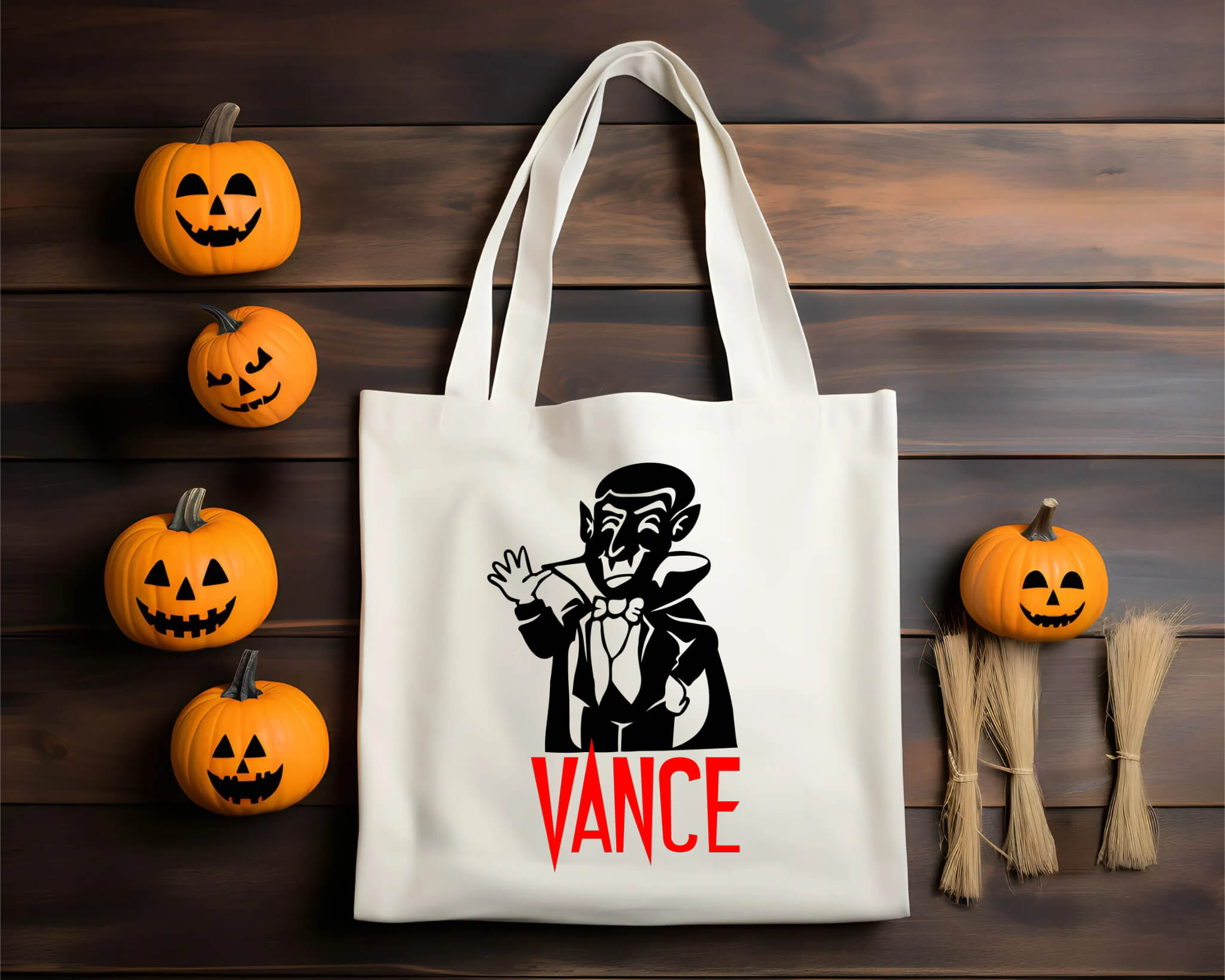Halloween Personalized Name Vampire Trick or Treat Candy Large Tote Bag