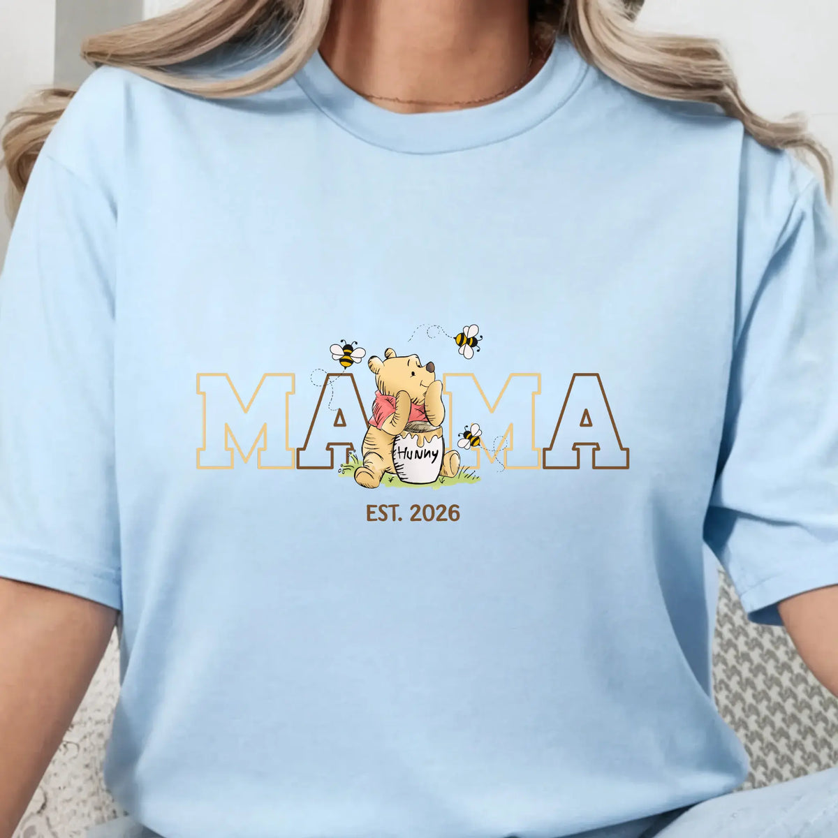 Mama Honey Pot, Winnie The Pooh Women's Mama Bear T-Shirt Oversized Graphic Tee Est. Date TrendyCustomApparel™