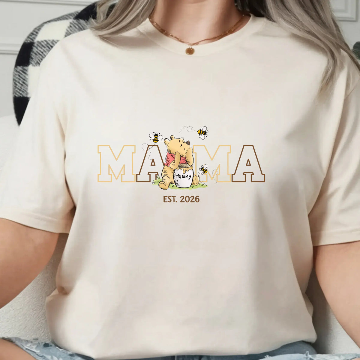 Mama Honey Pot, Winnie The Pooh Women's Mama Bear T-Shirt Oversized Graphic Tee Est. Date TrendyCustomApparel™