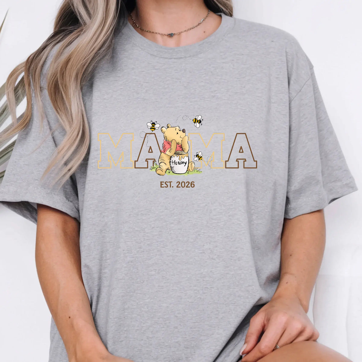 Mama Honey Pot, Winnie The Pooh Women's Mama Bear T-Shirt Oversized Graphic Tee Est. Date TrendyCustomApparel™