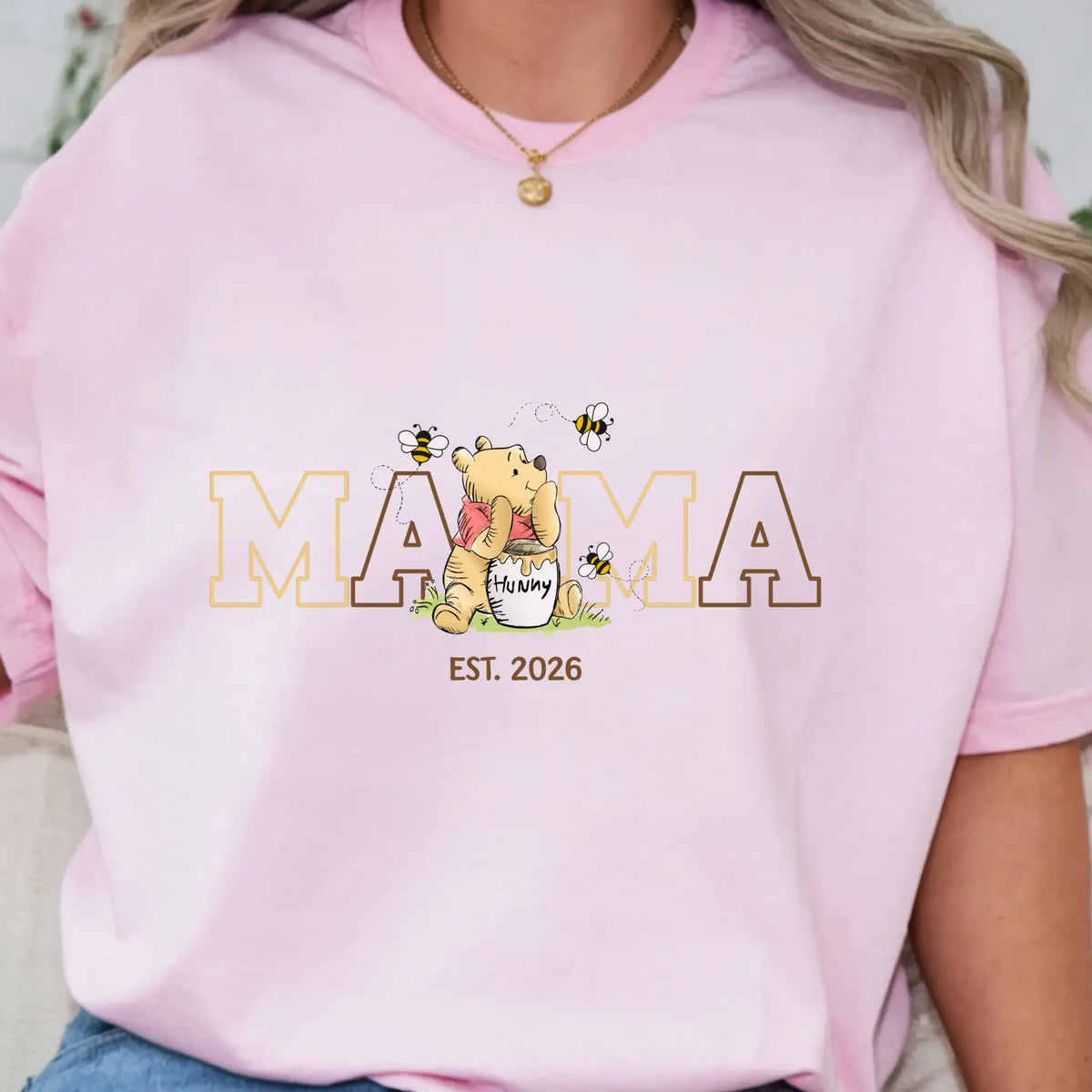 Mama Honey Pot, Winnie The Pooh Women's Mama Bear T-Shirt Oversized Graphic Tee Est. Date TrendyCustomApparel™