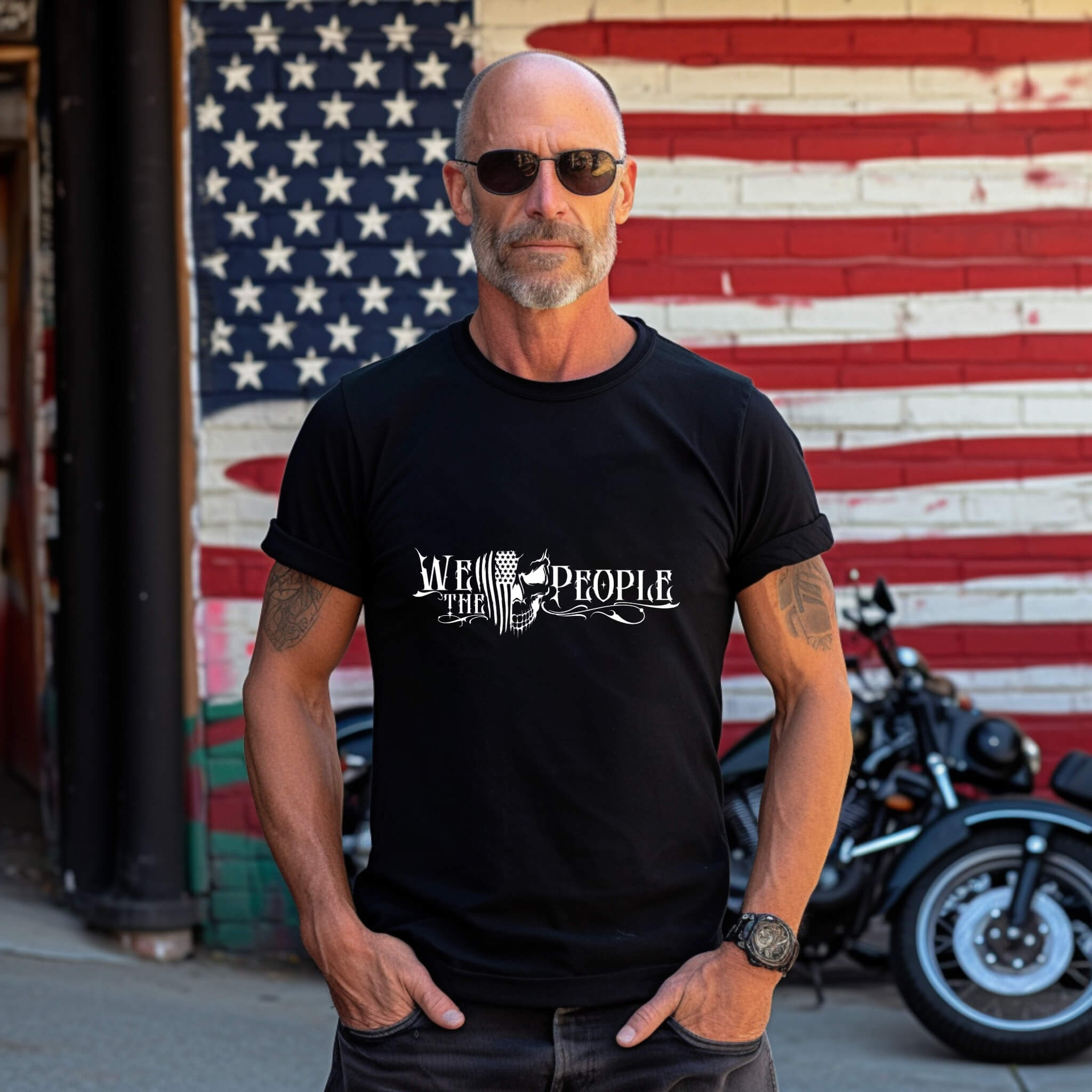 America - We The People Flag & Skull Unisex Graphic Print T-Shirt / Sweatshirt