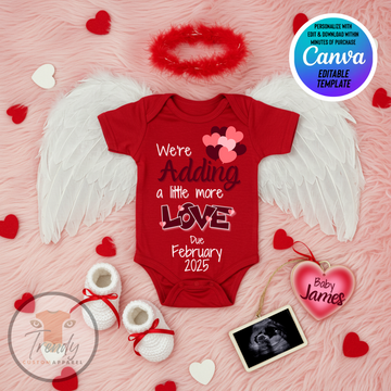 Digital Valentine's Pregnancy Announcement, Angel Baby Adding More Love, Customizable February Themed, Personalized Editable Template