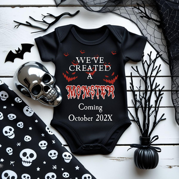 Personalized Pregnancy Announcement, We've Created A Monster, October Pregnancy Reveal, Christmas Pregnancy Onesie TrendyCustomApparel™