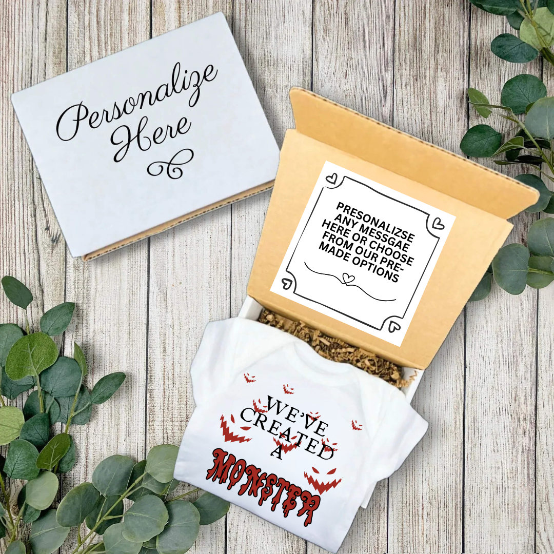 Personalized Pregnancy Announcement, We've Created A Monster, October Pregnancy Reveal, Christmas Pregnancy Onesie TrendyCustomApparel™