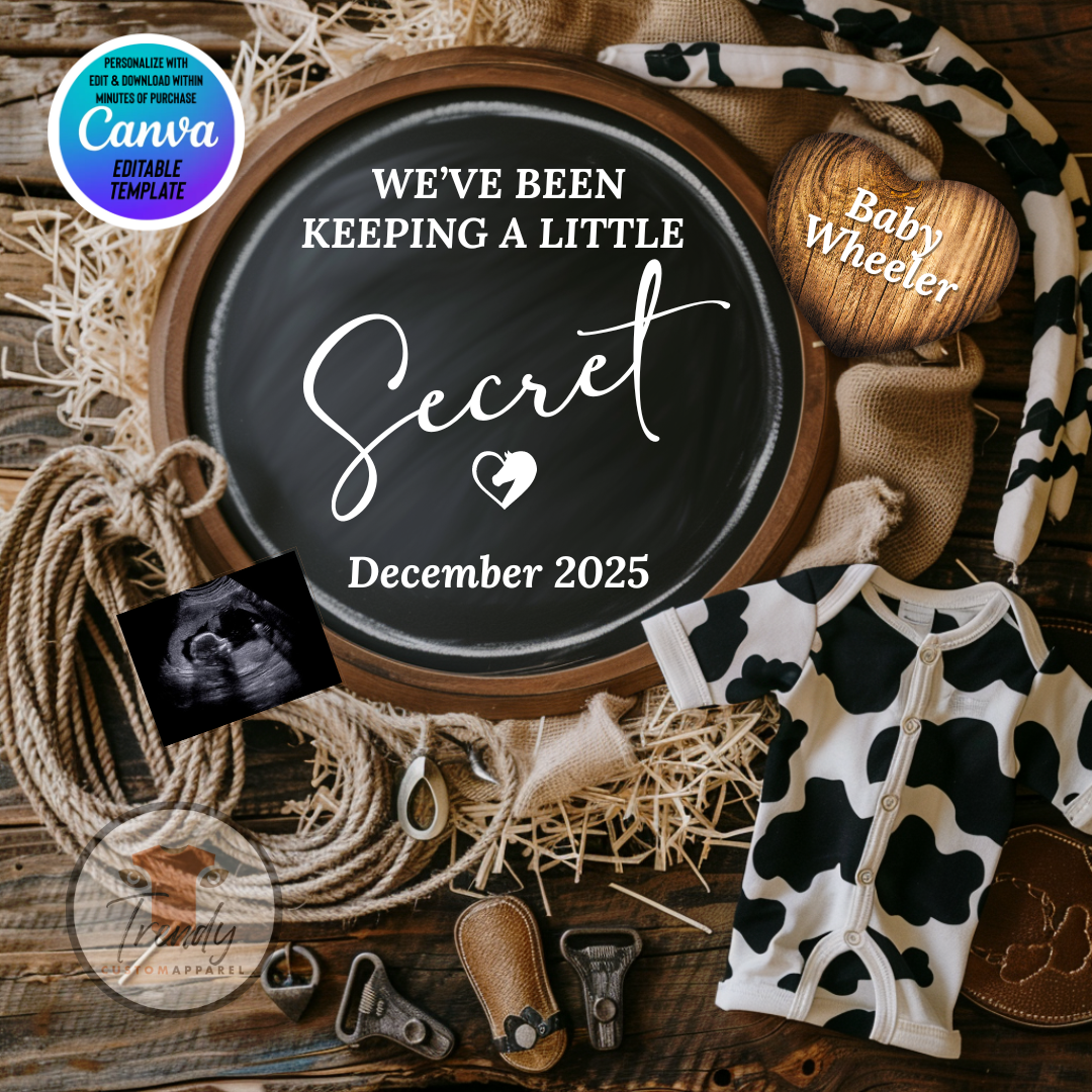 Digital Western Pregnancy Announcement, We've Been Keeping a Little Secret, Customizable Rodeo Themed, Personalized Editable Template