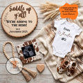 Western Pregnancy Announcement Canva Template – Saddle Up, Adding to Our Herd TrendyCustomApparel™