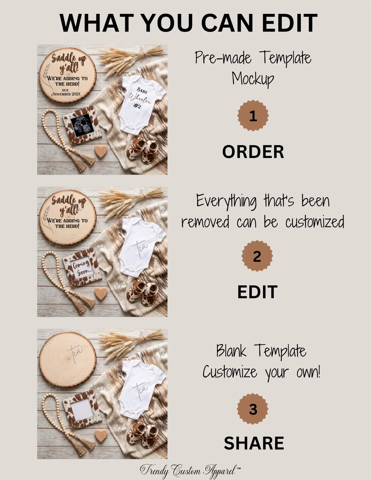 Western Pregnancy Announcement Canva Template – Saddle Up, Adding to Our Herd TrendyCustomApparel™