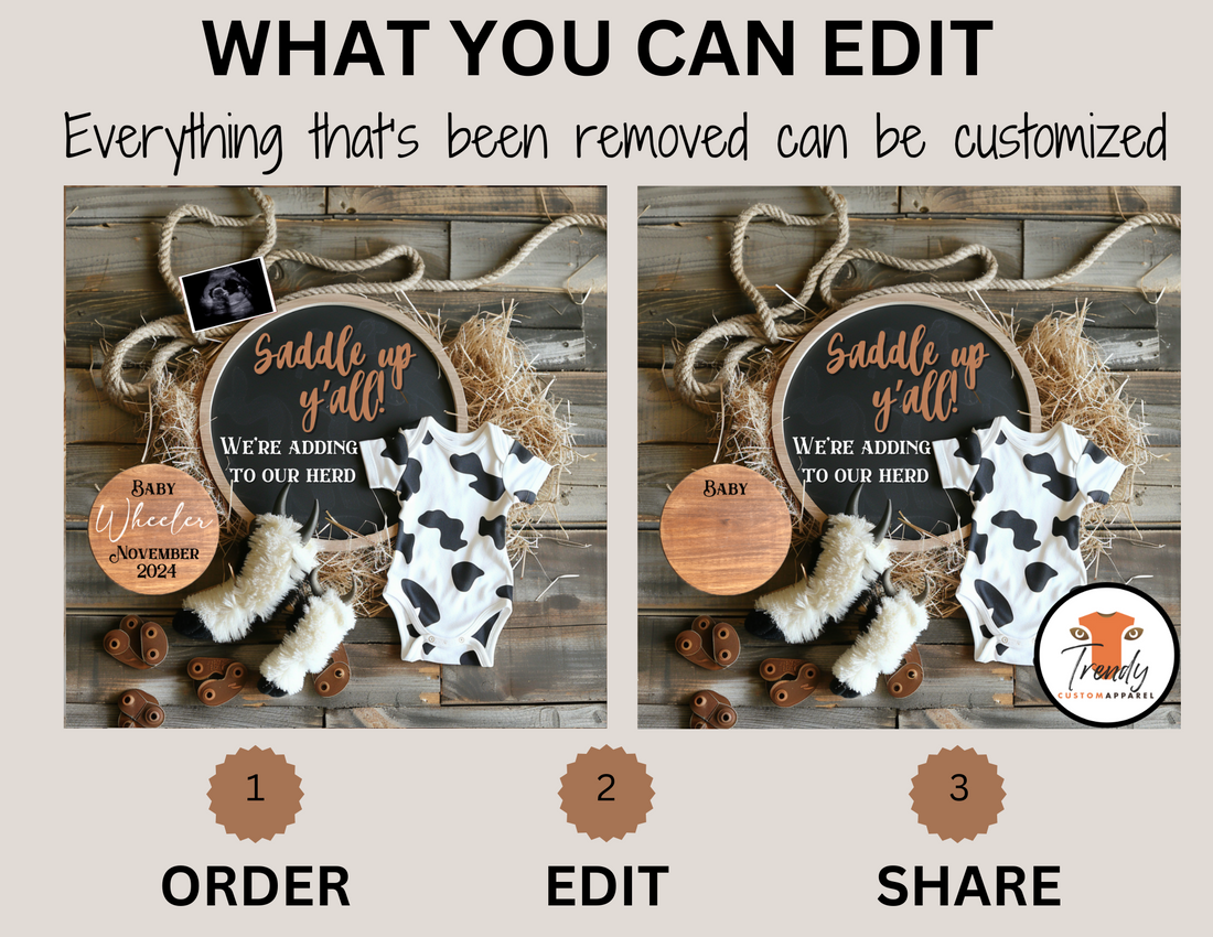 Digital Rodeo Cowboy Pregnancy Announcement, Saddle Up Y’all We're Adding to Our Herd, Customizable Western Themed, Personalized Editable Template