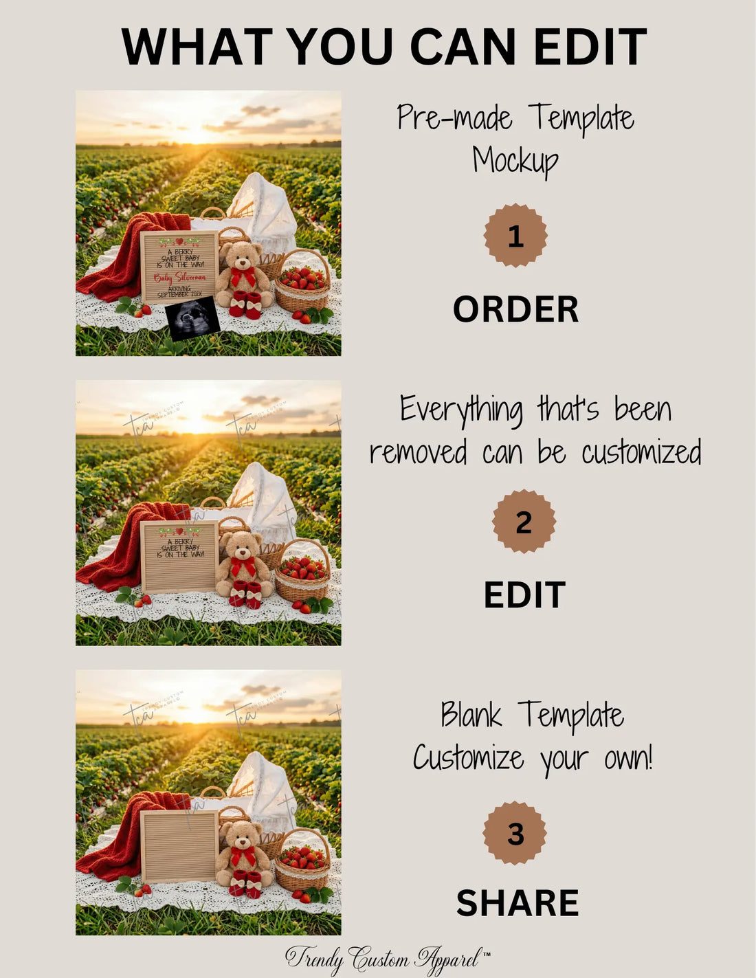 Digital Pregnancy Announcement, A Berry Sweet Baby Is Due, Customizable Strawberry Themed, Editable Details Template TrendyCustomApparel™