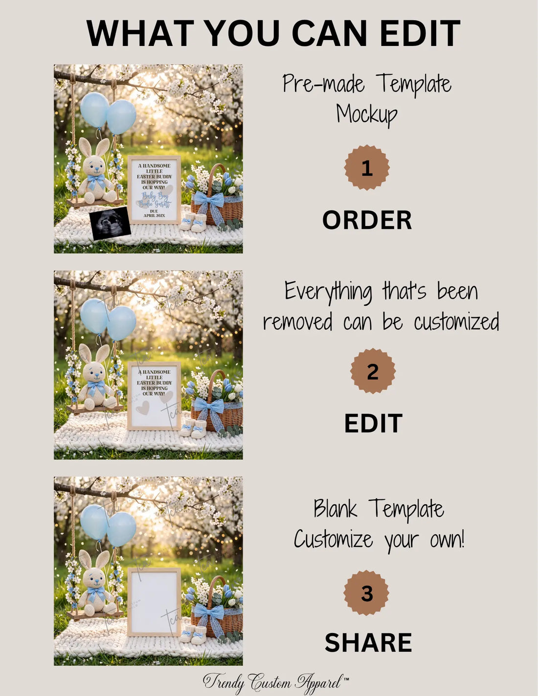 Easter Buddy Is Hopping Our Way Baby Boy Pregnancy Announcement | Digital Canva Template | Blue Spring Baby Reveal | Instant Download TrendyCustomApparel™