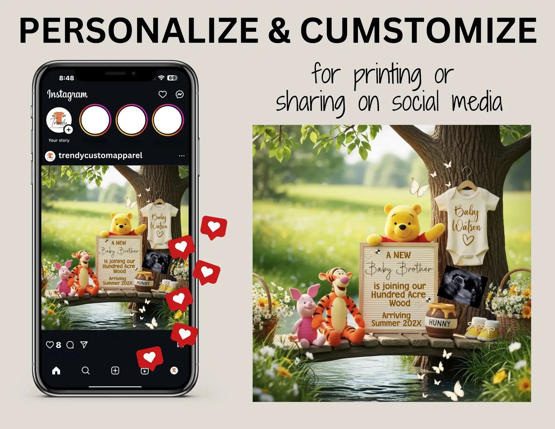 A New Baby Brother Pregnancy Announcement, Disney Winnie the Pooh Baby Reveal, It's A Boy Template - TrendyCustomApparel™