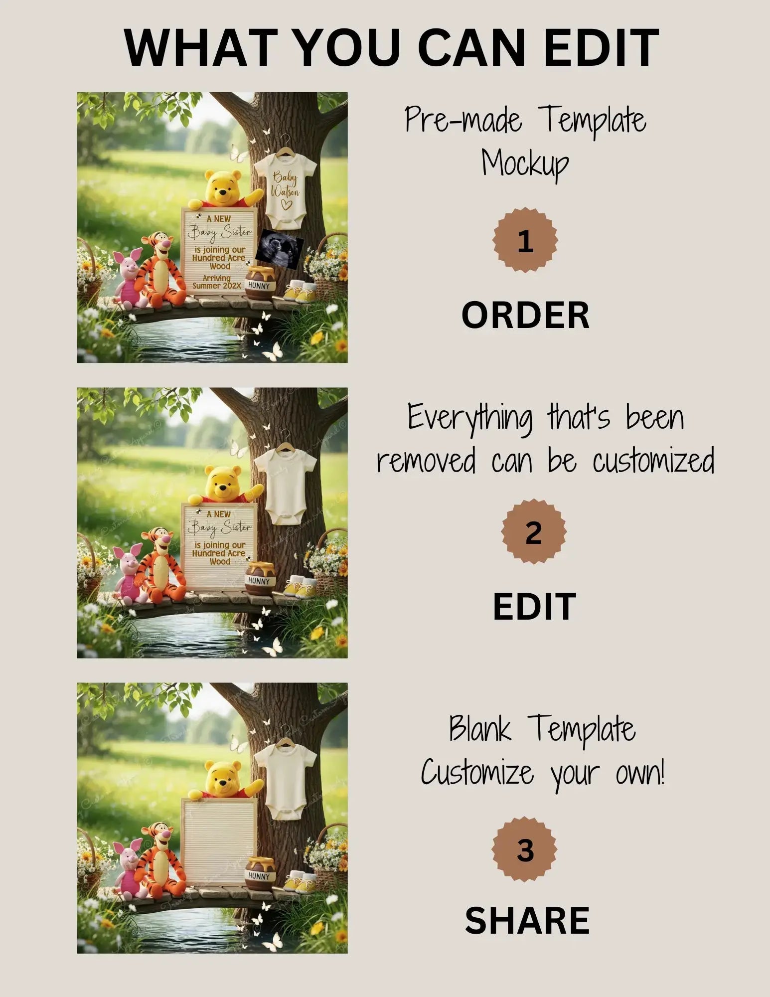 A New Baby Sister Pregnancy Announcement, Disney Winnie the Pooh Baby Reveal, It's A Girl Template - TrendyCustomApparel™