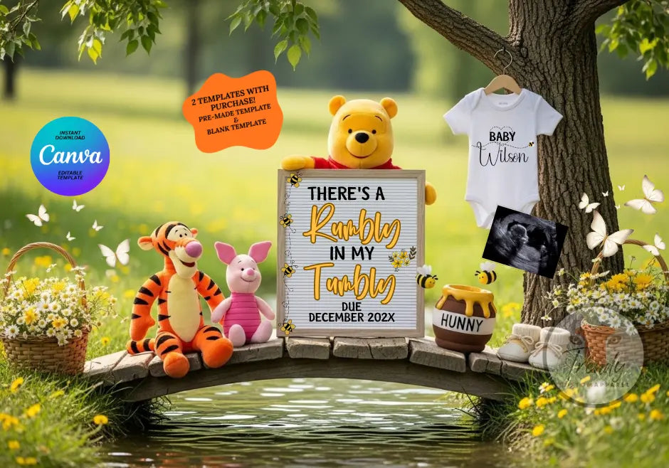 There’s a Rumbly in my Tumbly Pregnancy Announcement | Winnie the Pooh Baby Reveal | Disney Template TrendyCustomApparel™