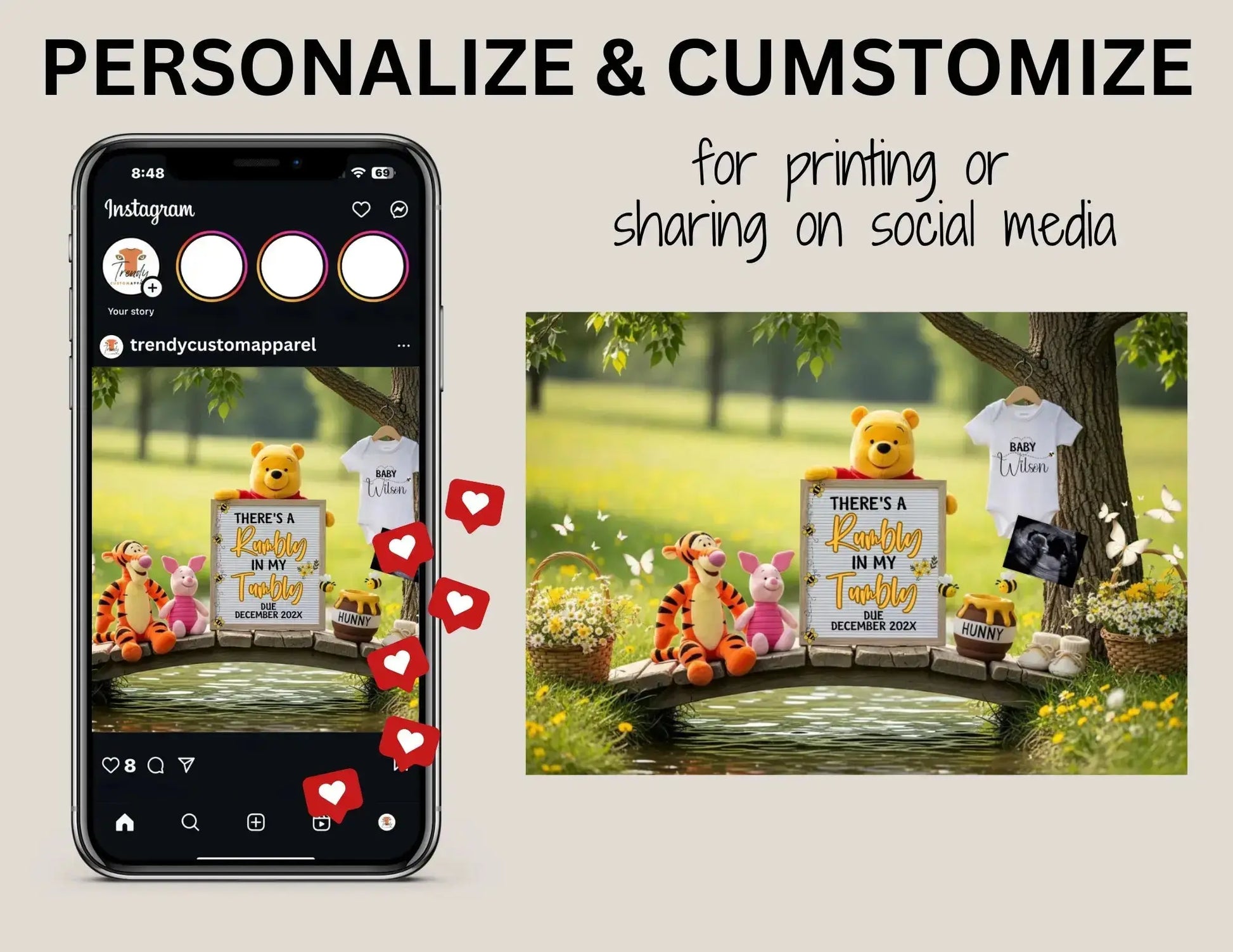 There’s a Rumbly in my Tumbly Pregnancy Announcement | Winnie the Pooh Baby Reveal | Disney Template TrendyCustomApparel™