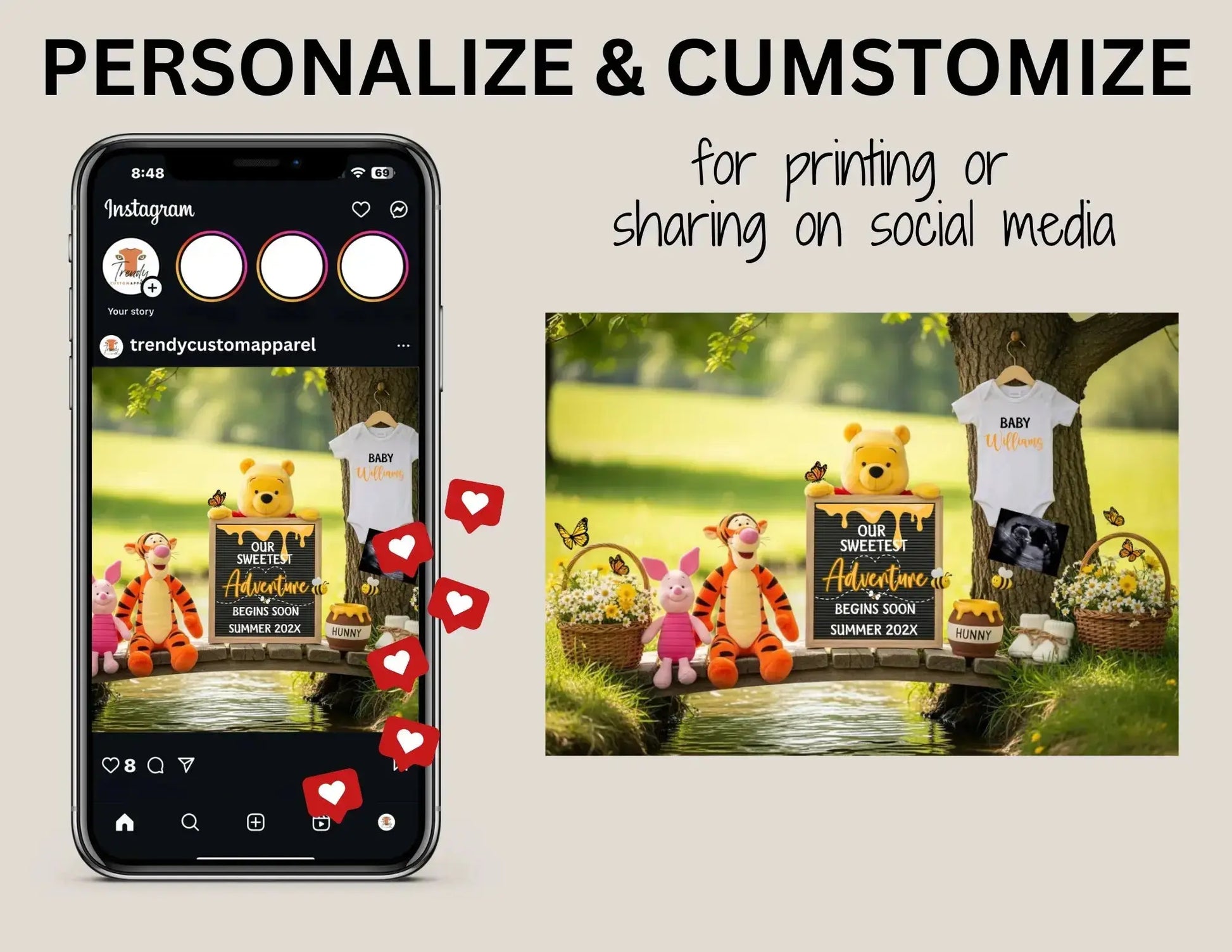 Our Sweetest Adventure Pregnancy Announcement | Winnie the Pooh Baby Reveal | Disney Template TrendyCustomApparel™