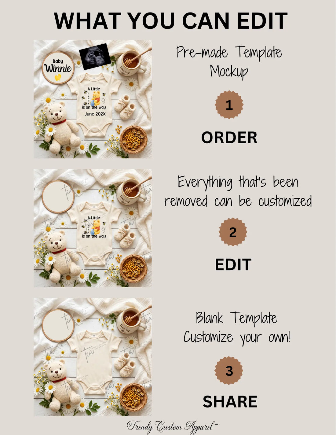 Disney Winnie the Pooh Baby Reveal Digital Editable Template, Little Hunny Canva Instant Download TrendyCustomApparel™