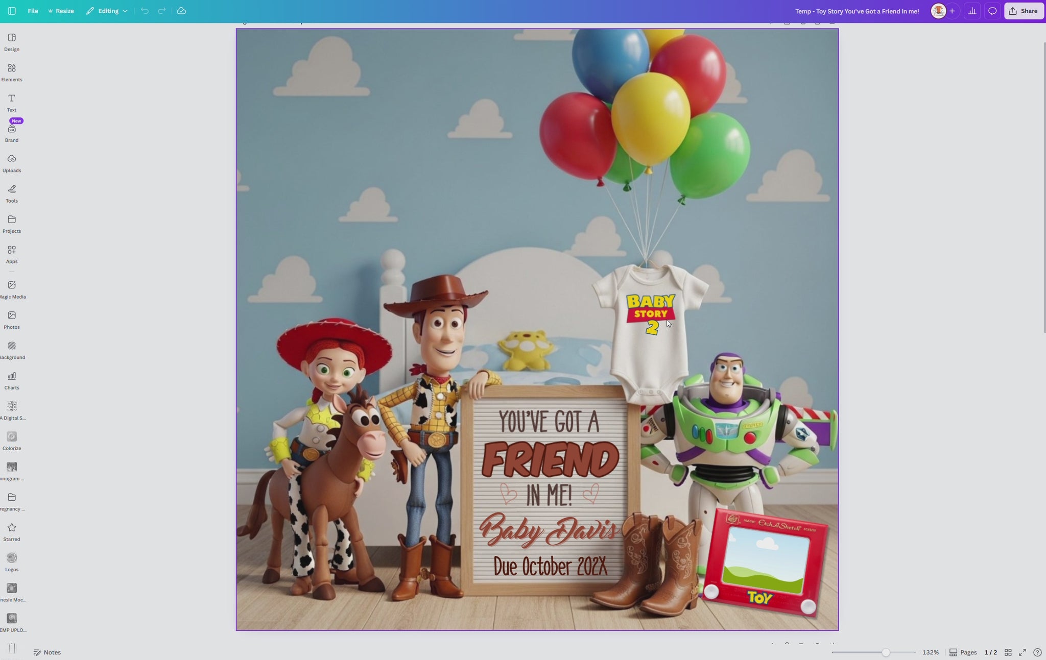 You’ve Got a Friend in Me!, Disney Toy Story Digital Pregnancy Announcement Fully Customizable Editable Template TrendyCustomApparel™