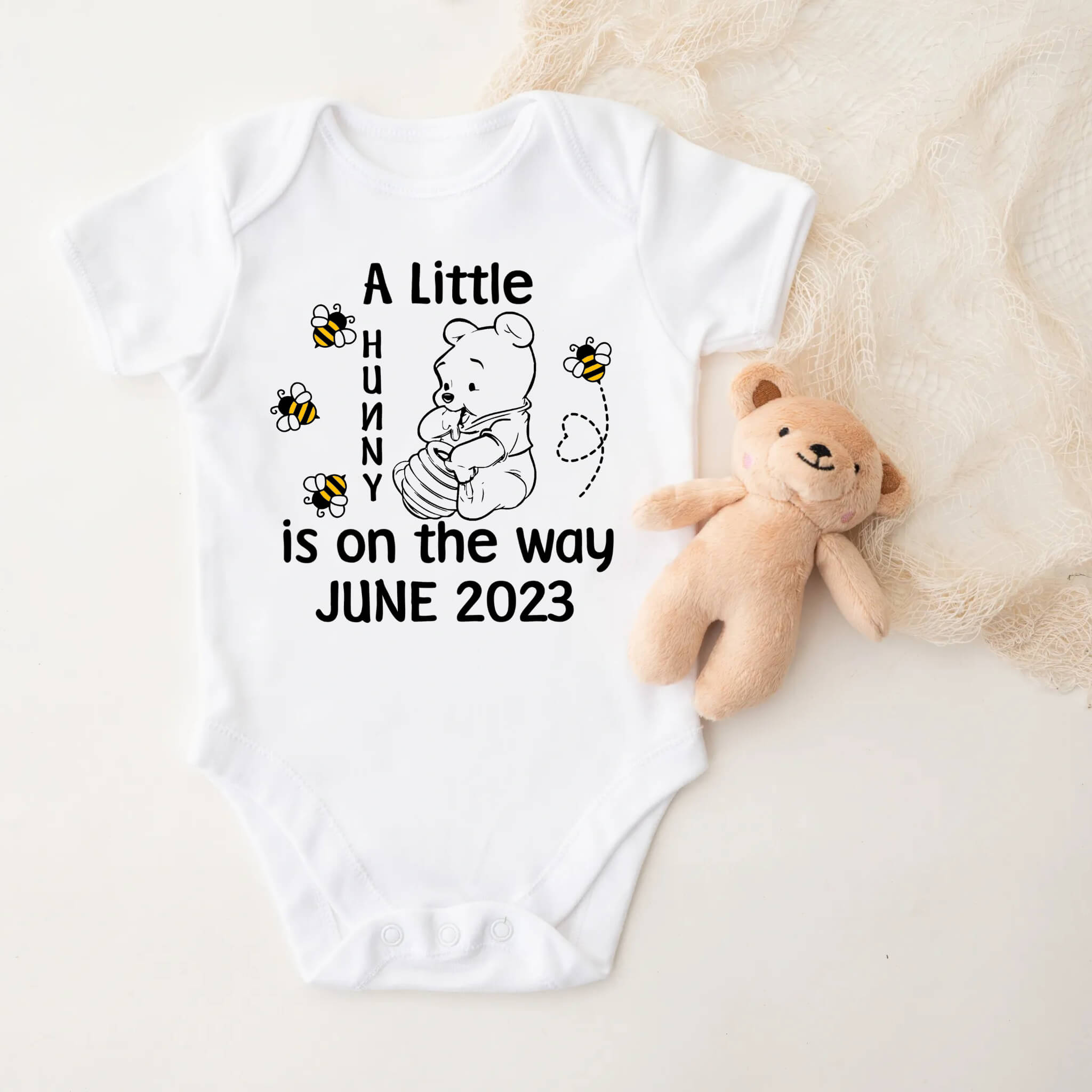 Personalized Pregnancy Announcement A Little Hunny Is On The Way Winnie The Pooh Inspired Customizable Onesie