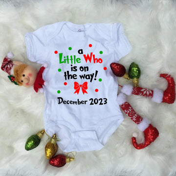 Personalized Pregnancy Announcement, A Little Who is One The Way, The Grinch Inspired, Christmas Pregnancy, December Pregnancy, Customized Baby Announcement Onesie