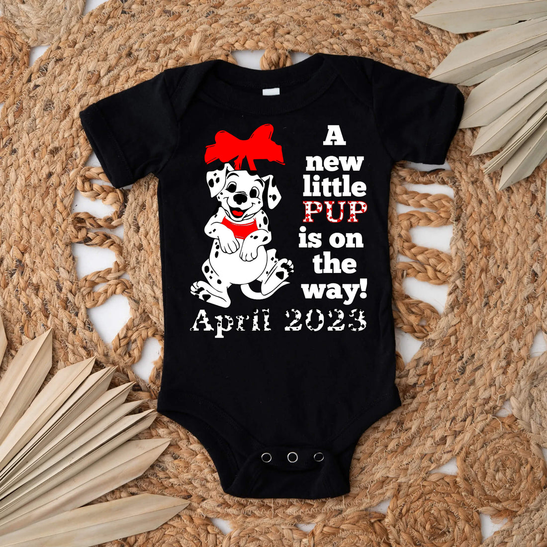 Personalized Pregnancy Announcement, A New Little Pup Is On The Way, 101 Dalmatians Inspired Customizable Onesie