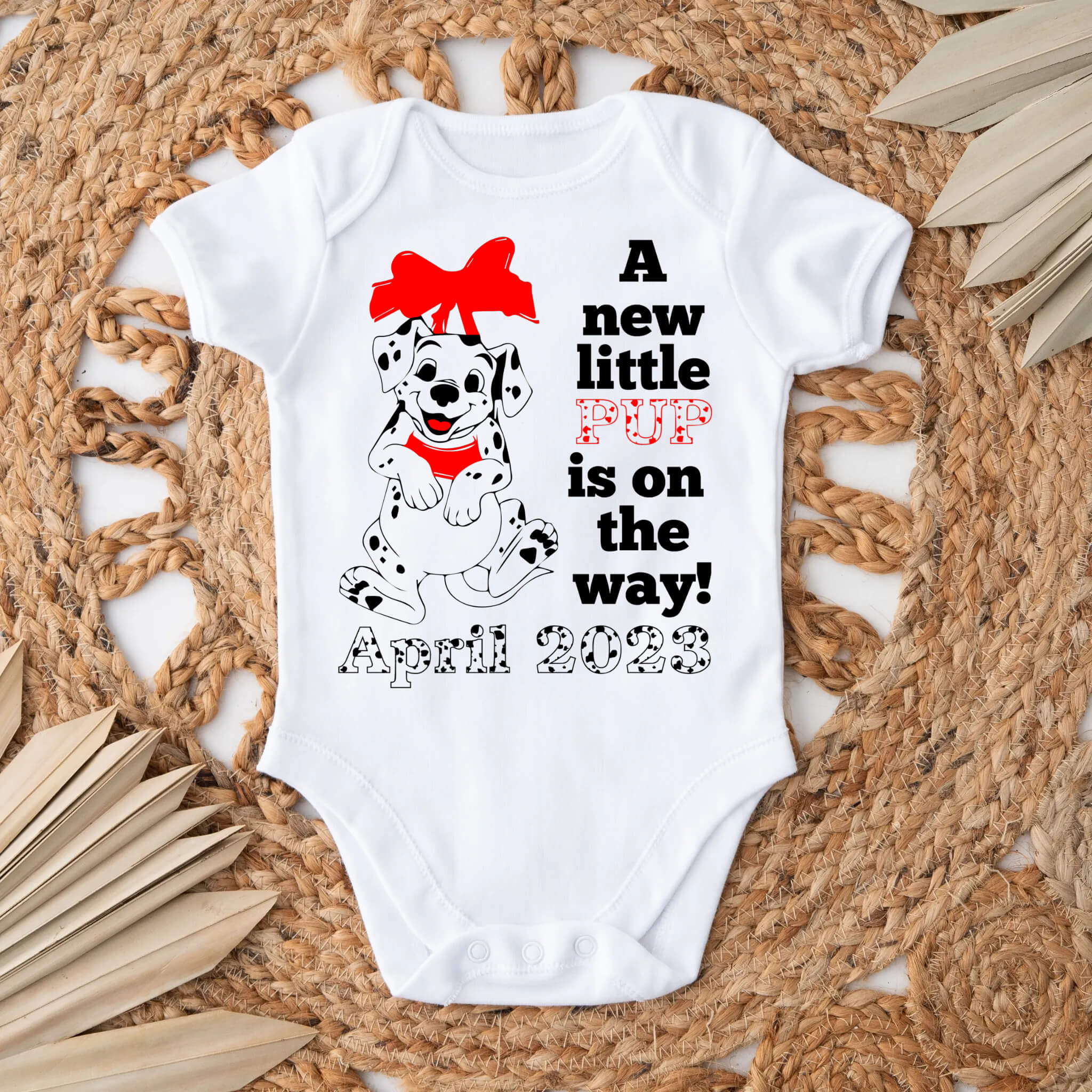 Personalized Pregnancy Announcement, A New Little Pup Is On The Way, 101 Dalmatians Inspired Customizable Onesie