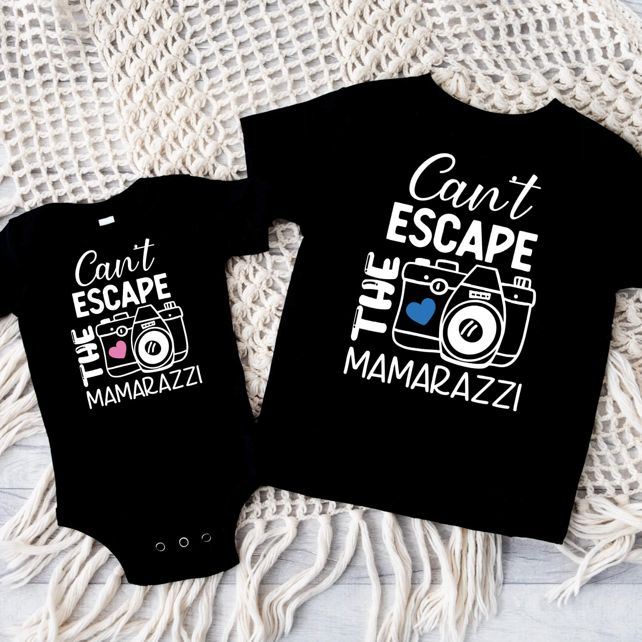 Can't Escape The Mamarazzi Onesie or T-Shirts