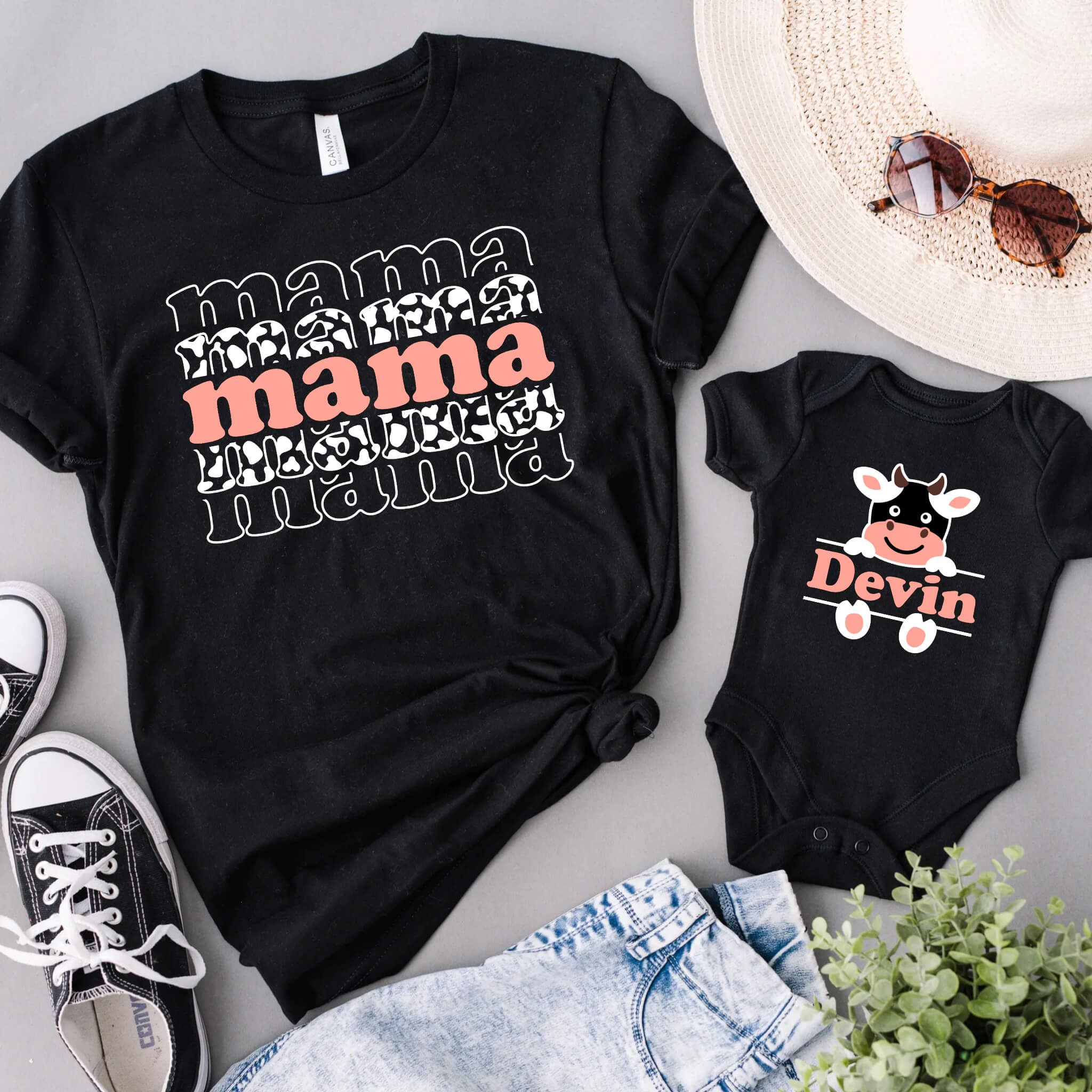 Matching Mommy & Me Mama Cow Print Mother's Day Women's T-Shirt