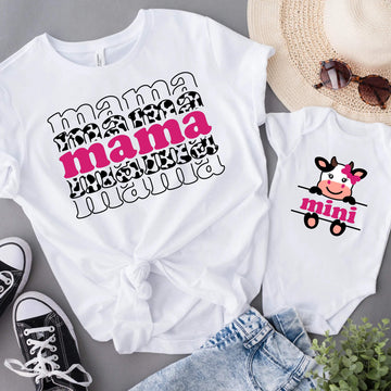 Camiseta para mujer con estampado de vaca y mamá a juego para el día de la madre