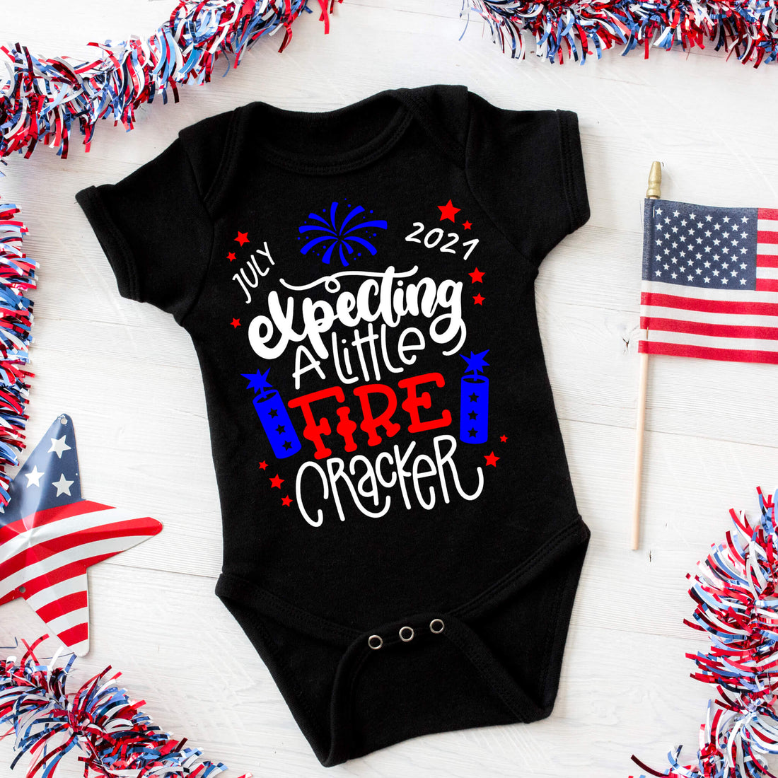 Personalized Pregnancy Announcement, Expecting A Little Firecracker, Customizable Onesie, July, Summer Pregnancy