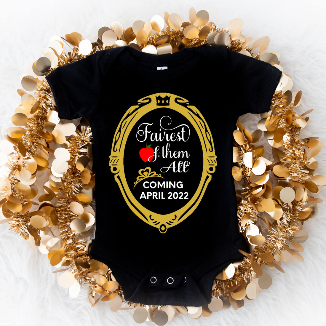 Personalized Pregnancy Announcement, Fairest Of Them All, Snow White Inspired, Customizable Onesie